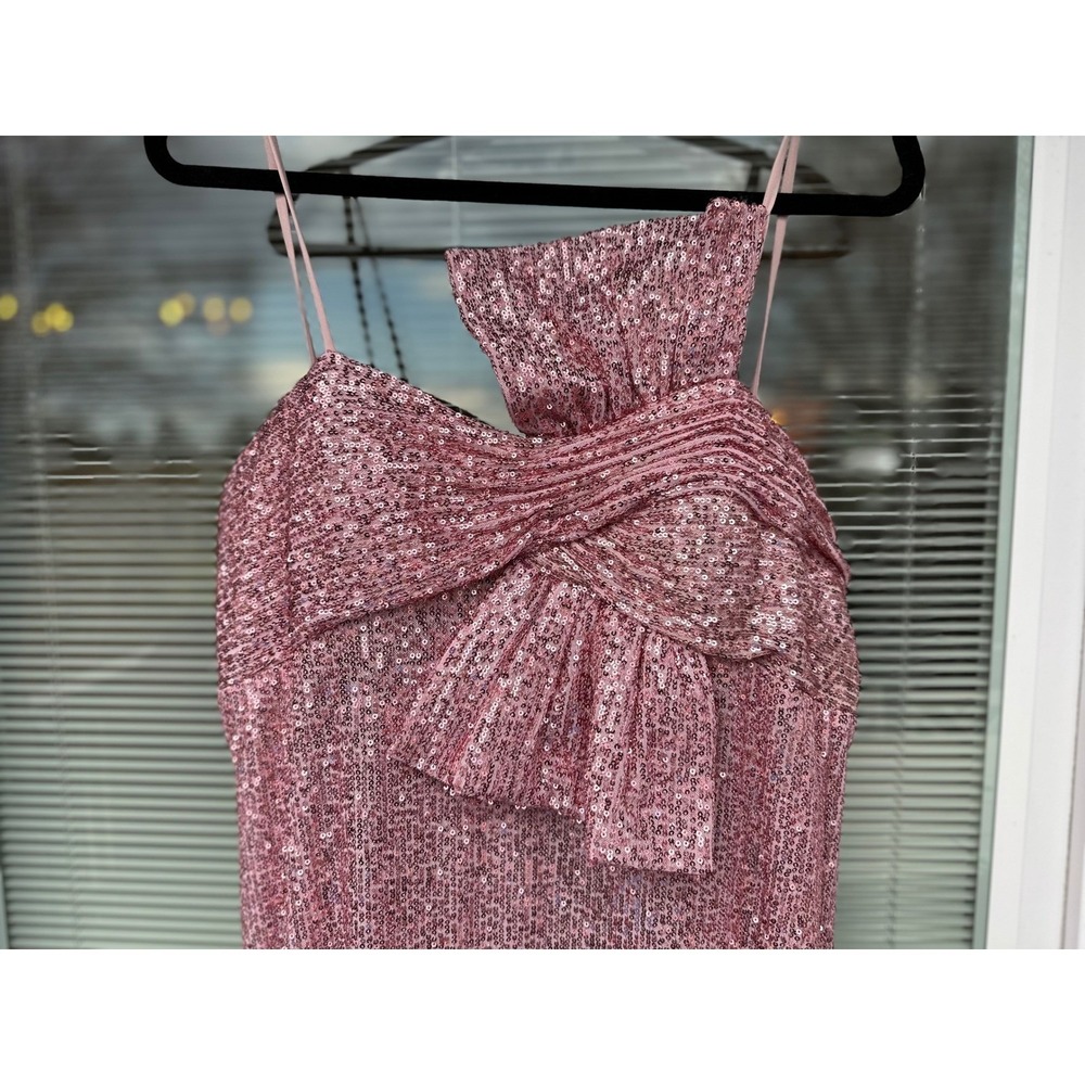 Mac Duggal x Ieena Rose Pink Sequined Faux Bow Column Gown NWT 14 - Picture 7 of 11